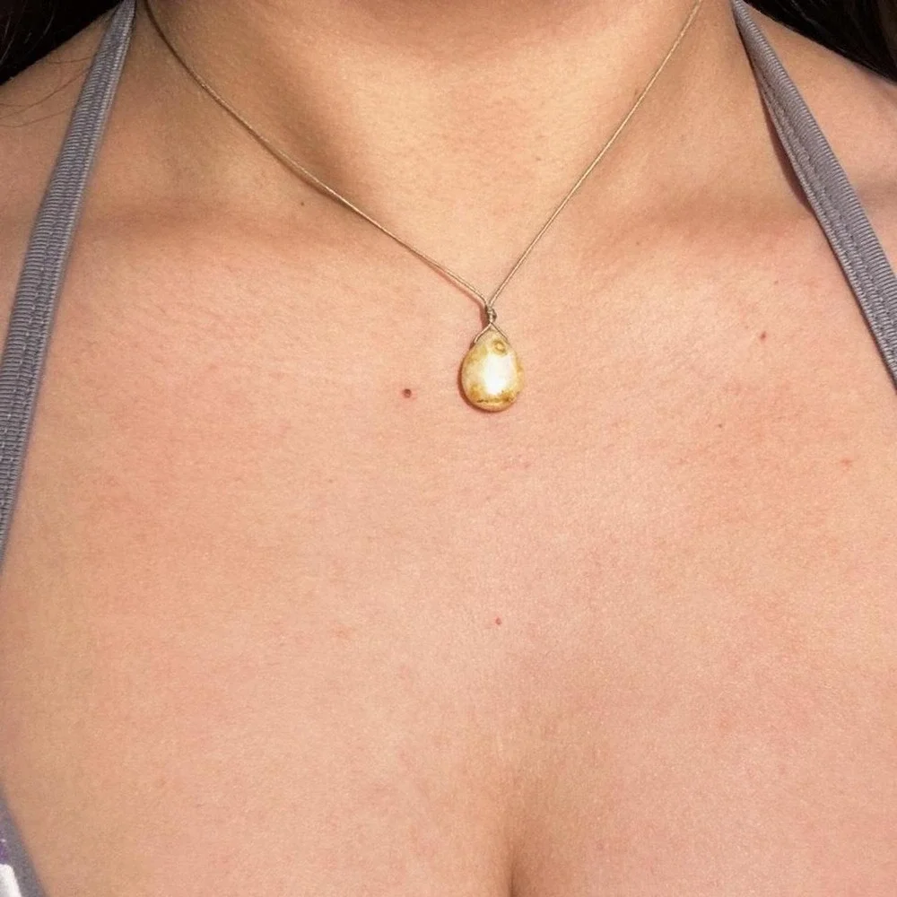 Luster yellow and white dainty boho earthy necklace adjustable cord beaded indie